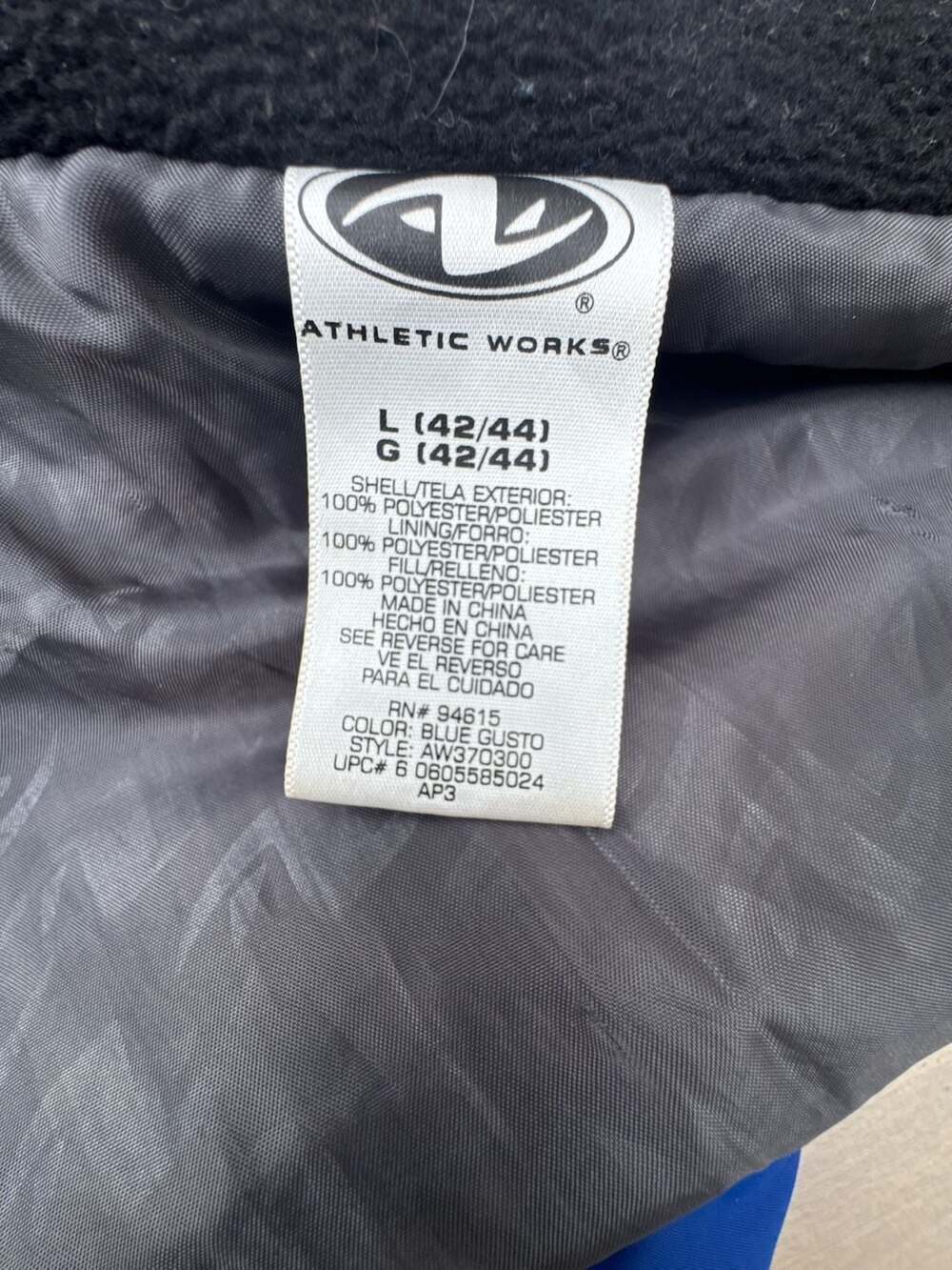 Athletic Works Blue Gusto Full Zip Quilted Winter Jacket Size L (42/44)